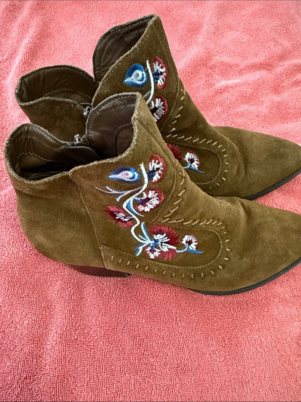 Carlos Santana Brown Suede Embroidered Western Ankle Boots - Women